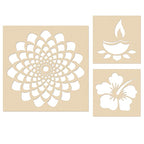 Flower With Diya Rangoli Stencils with Six Rangoli Colors