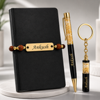 Personalized Premium Gift Set for Brother | Custom Name Bracelet Rakhi, Pen & Keychain | Unique Raksha Bandhan Gift for Brother Sister