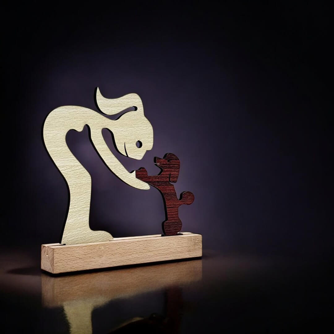 Girl with Puppy Premium Wooden Sculpture For Pet Lover