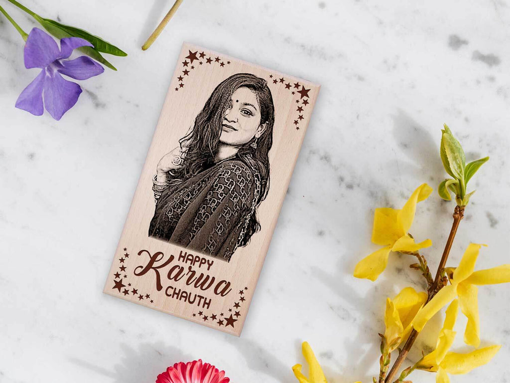 Karwachauth Personalized Engraved Wooden Photo Frame Gift For Lovely Wife