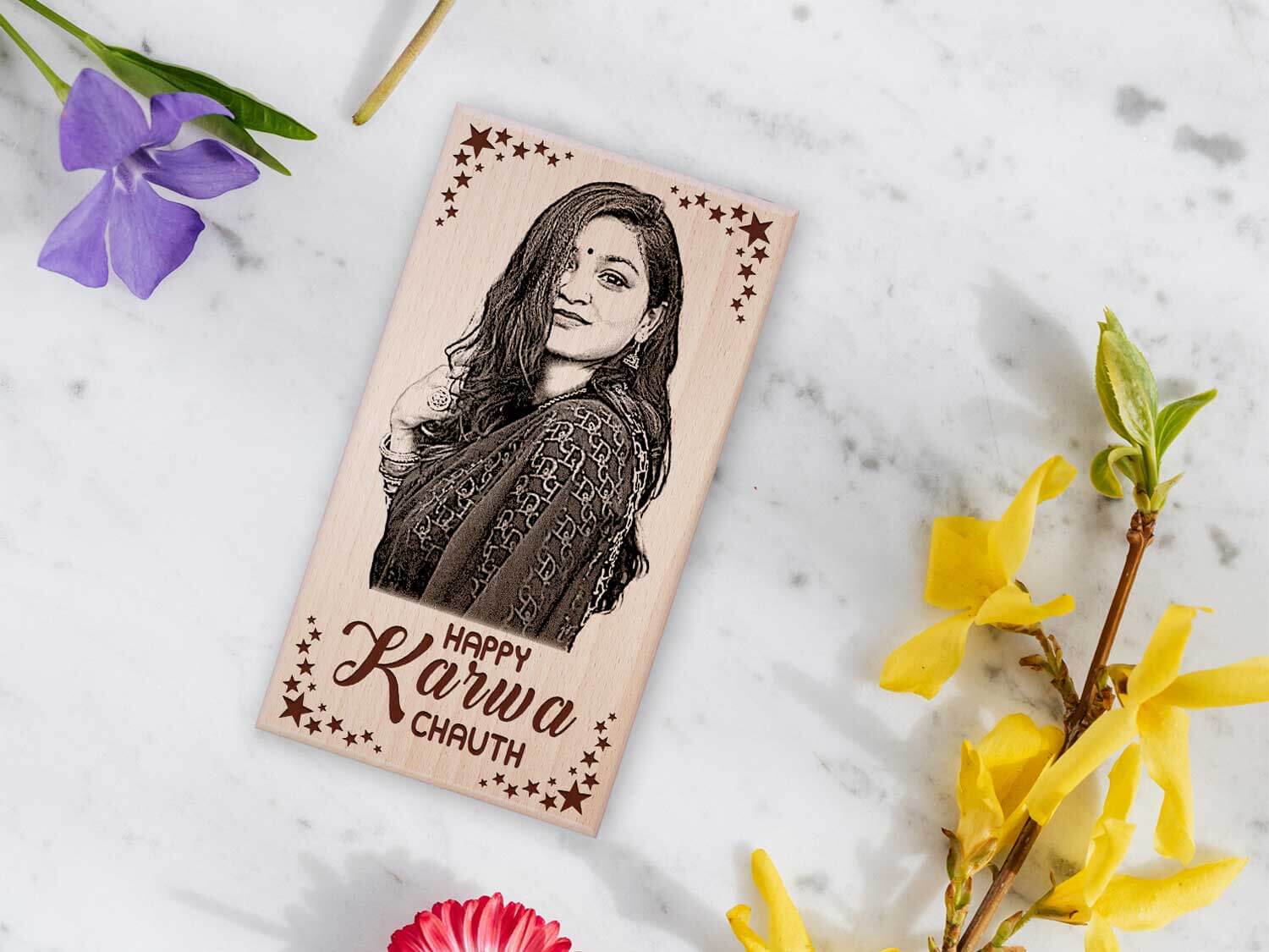 Karwachauth Personalized Engraved Wooden Photo Frame Gift For Lovely Wife