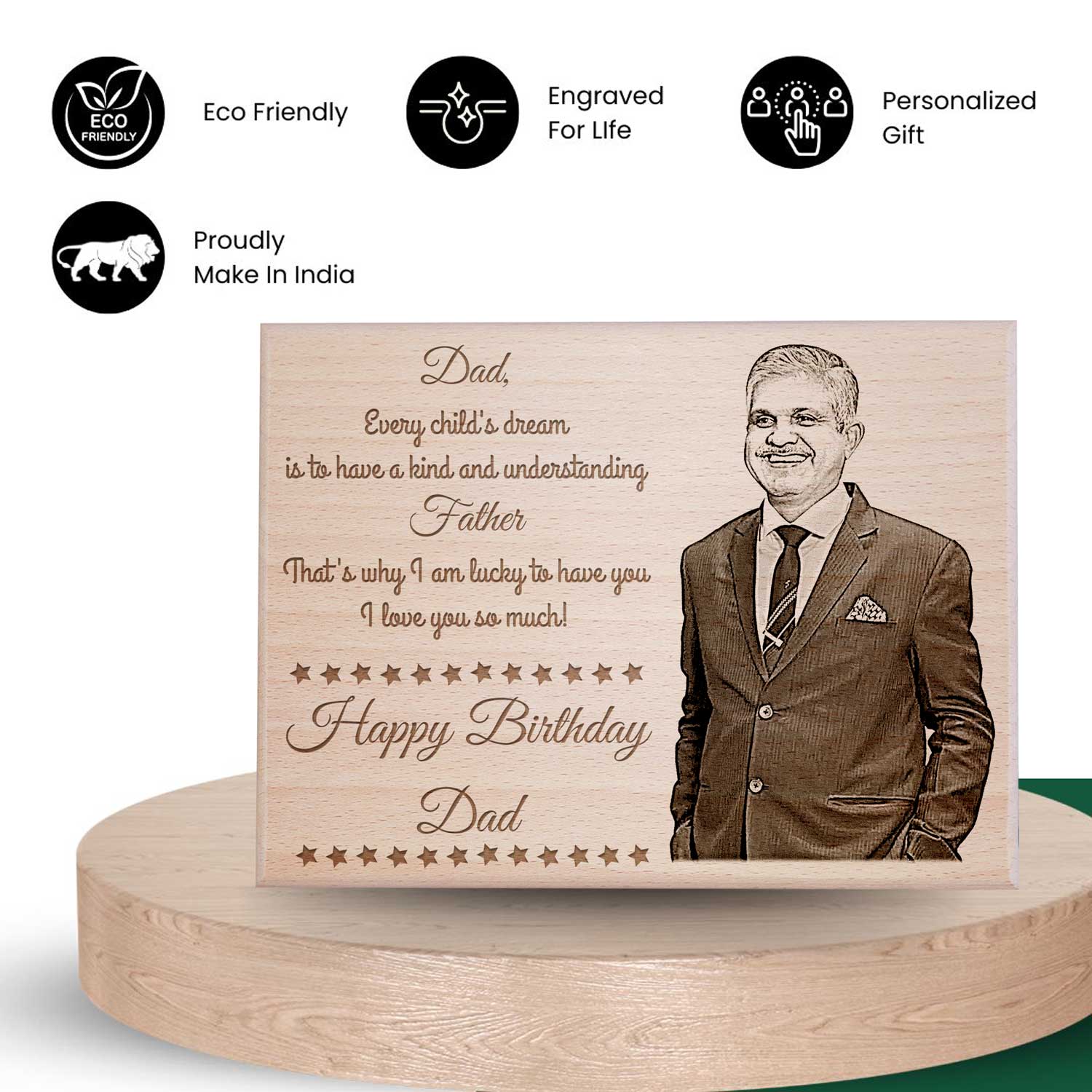 Personalized Engraved Wooden Photo Frame Gift for Dad Birthday