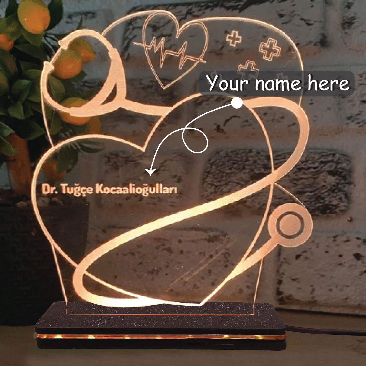 Personalized 3d Illusion Lamp Gift For Doctor - Heart Shape LED Name Lamp