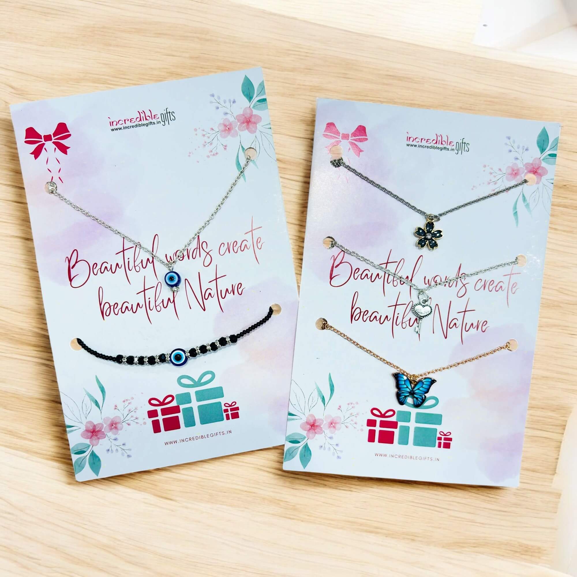 Charming Diva Pendant Set of 4 with Evil Eye Bracelet