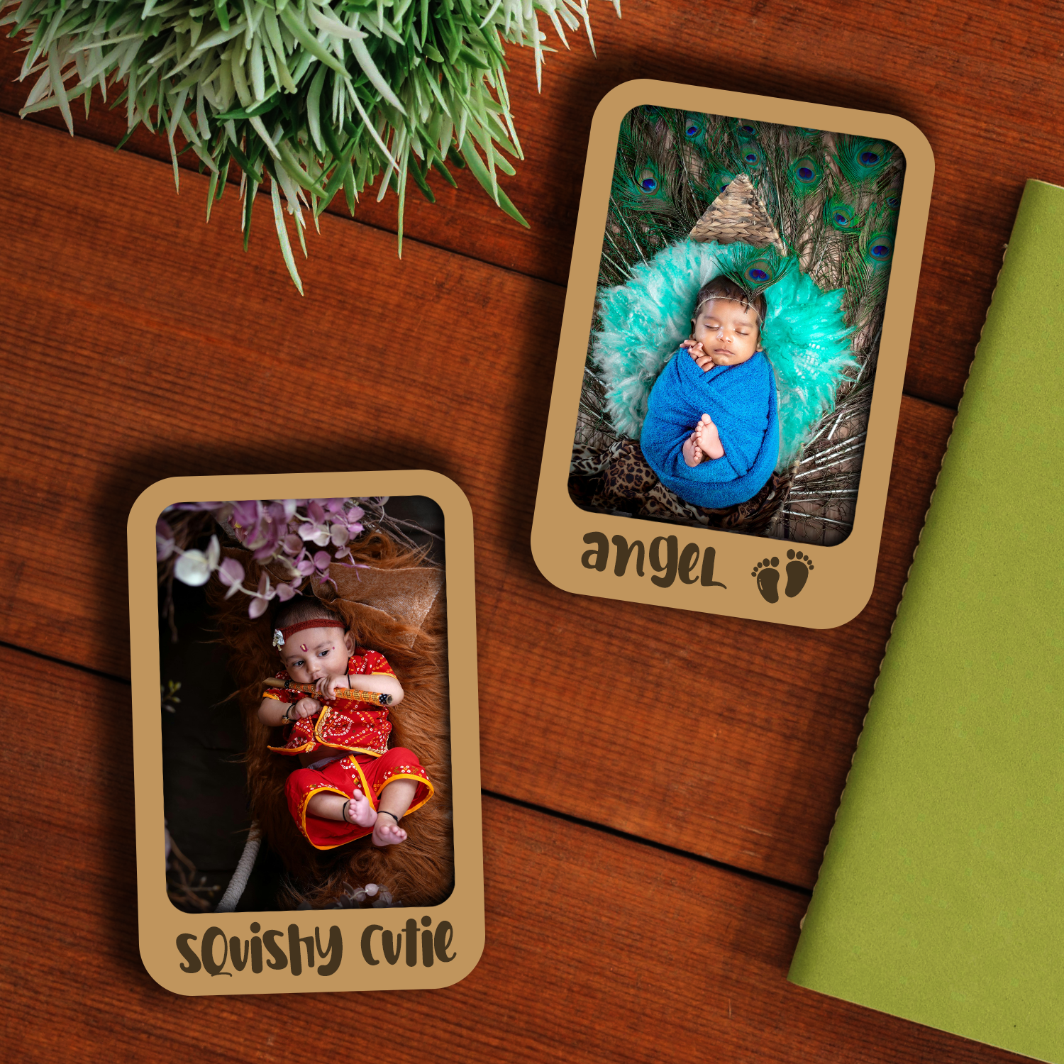 Personalized Wooden Baby Photo Fridge Magnets Set of 2