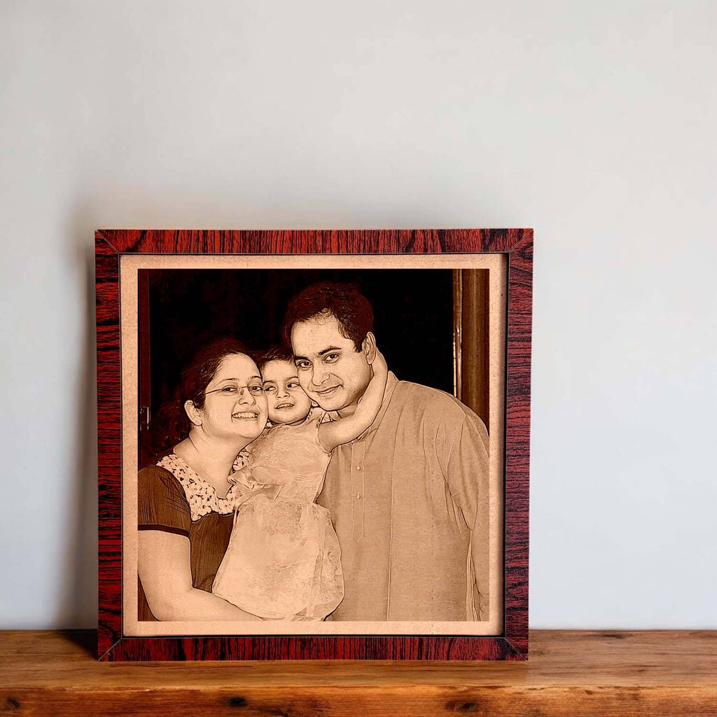 Custom Engraved Wooden Photo Painting for Family