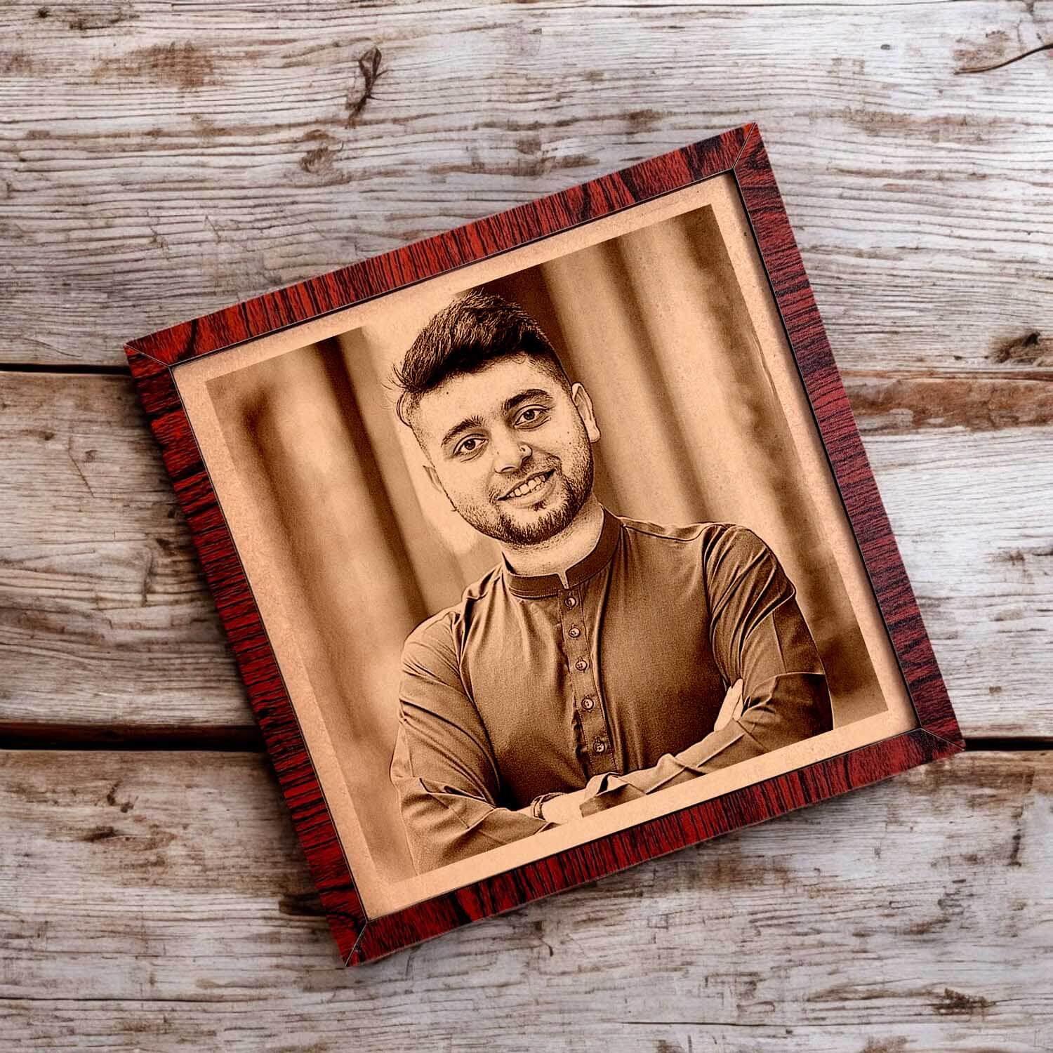 Custom Wooden Engraved Photo Frame Painting for Brother