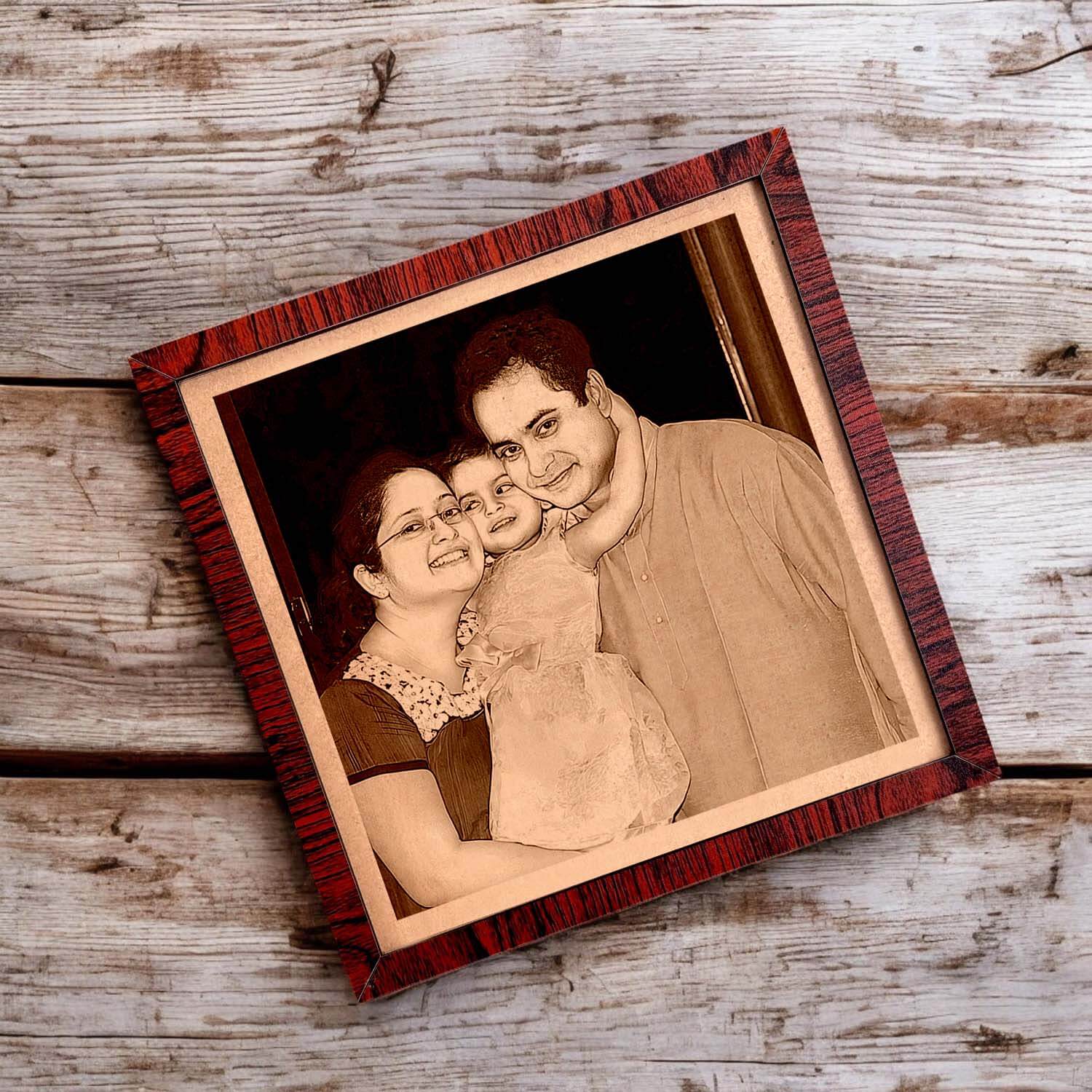 Custom Engraved Wooden Photo Painting for Family