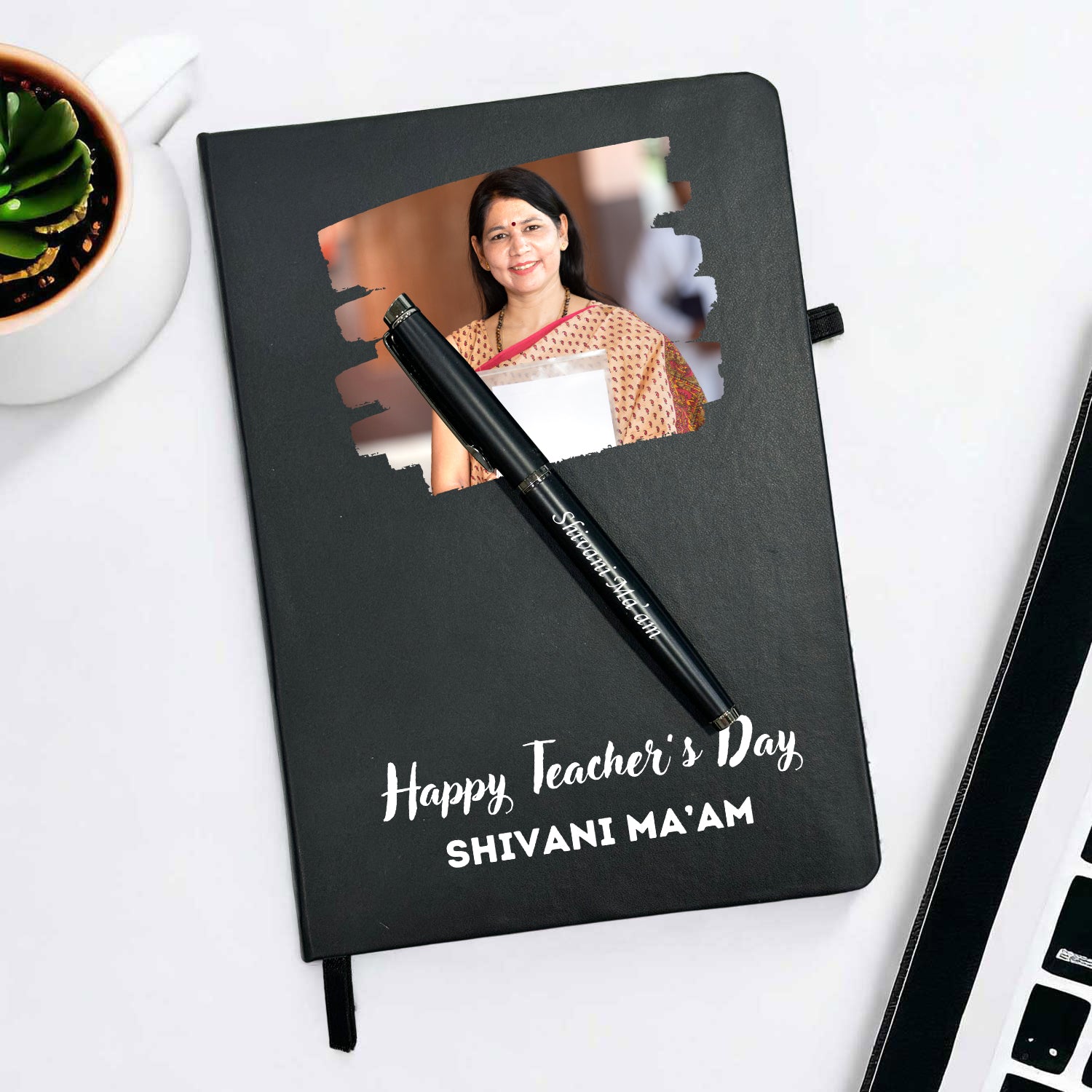 Best Teacher Ever Personalized Black Diary With Pen Gift Set For Female Teacher