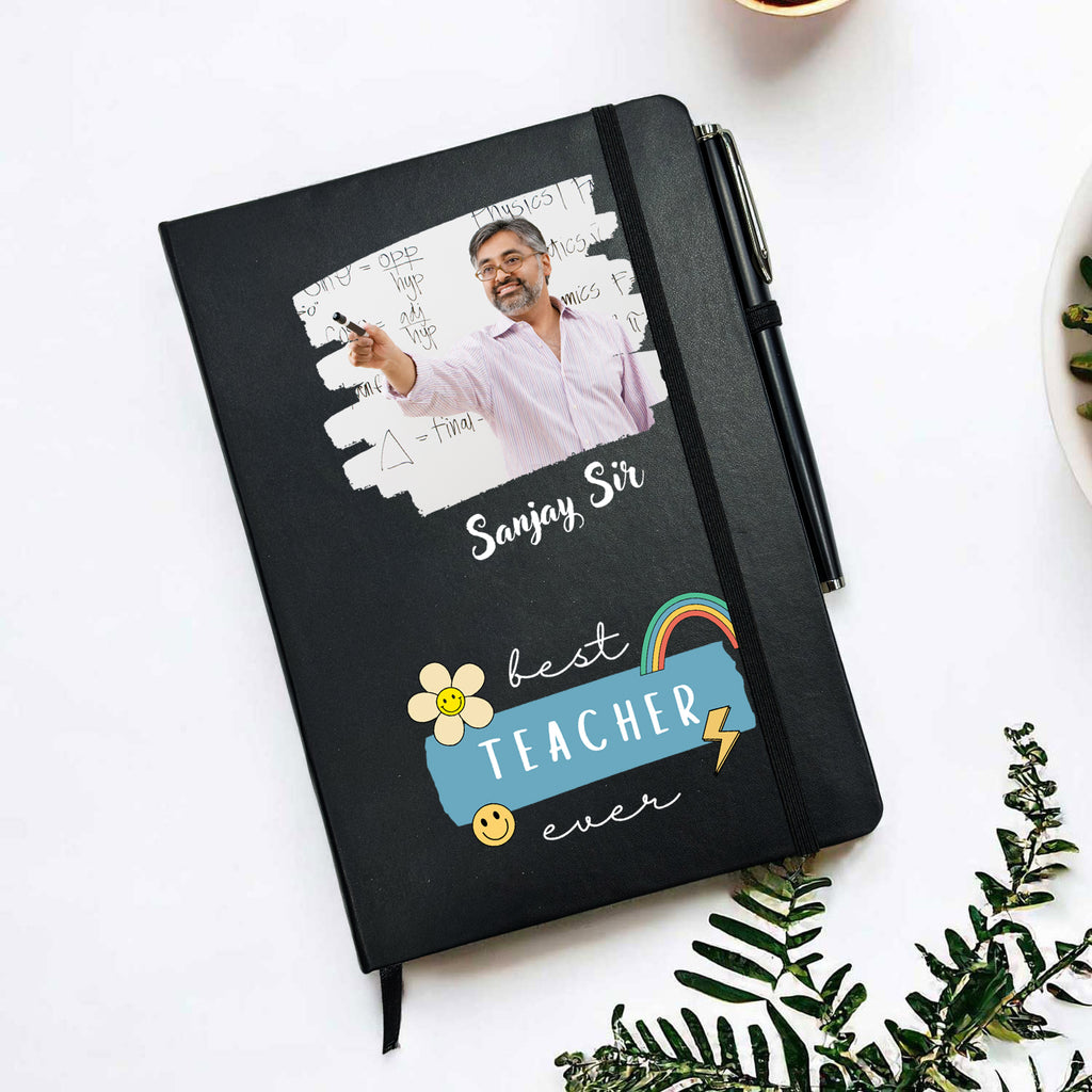 Best Teacher Ever Personalized Black Diary With Pen Gift Set For Male Teacher