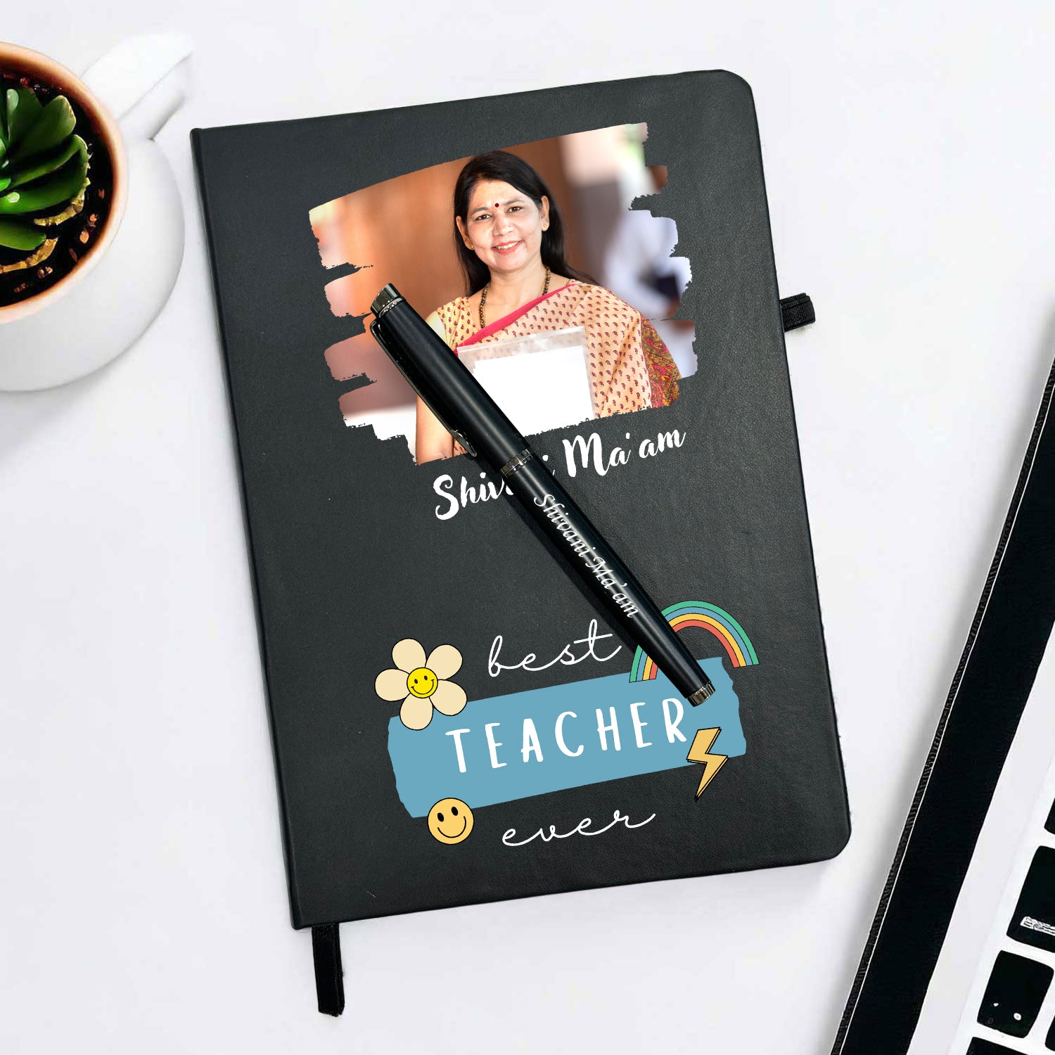 Personalized Black Diary With Customize Pen For Best Female Teacher Ever