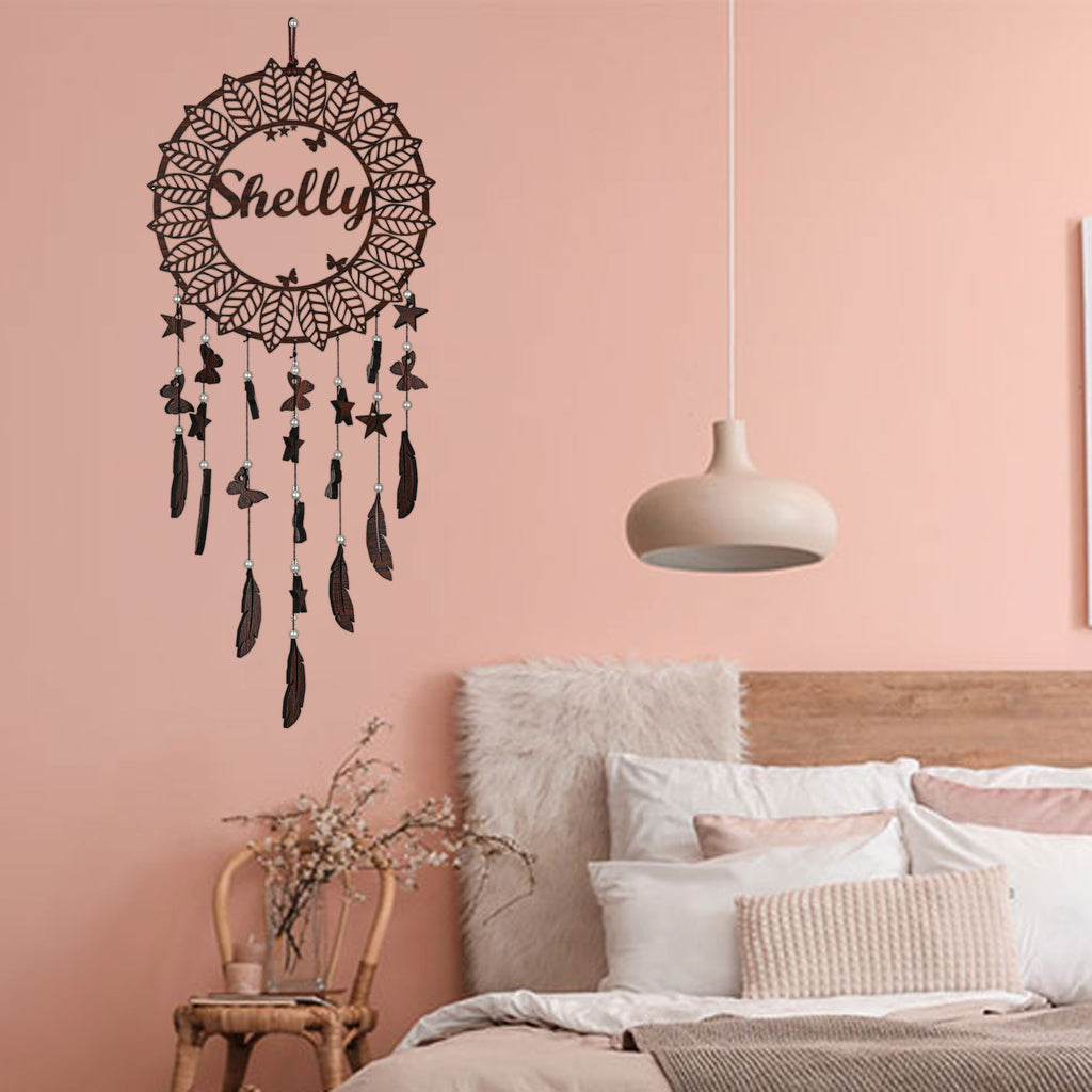 Personalized Unique Wooden Name Dream Catcher (Brown)