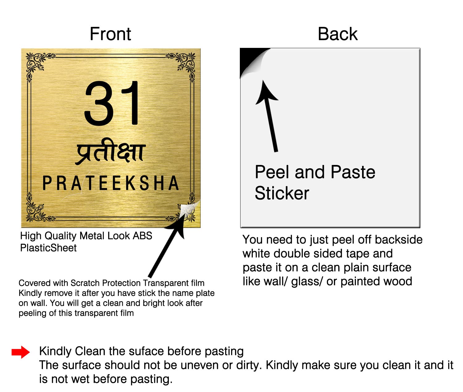 Customized Name or Number Plate for Home, Flats and Office (Gold, ABS Plastic)