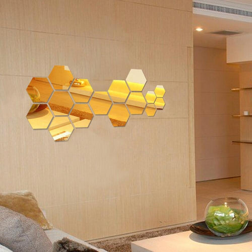 Hexagon Gold Shaped 3D Wall Decor Stickers for Home