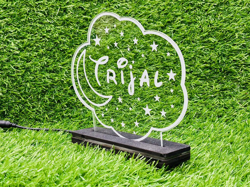 Personalized LED Name Lamp Moon & Stars with Wood Light Stand