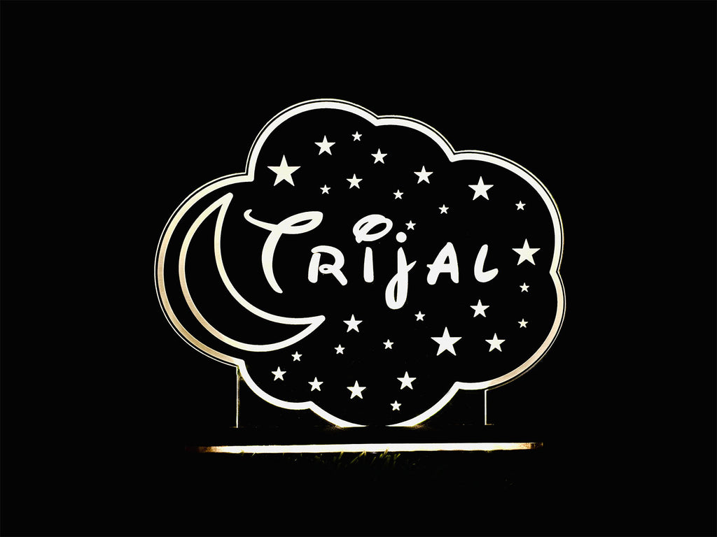 Personalized LED Name Lamp Moon & Stars with Wood Light Stand