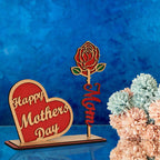 Wooden Mother's Day Rose and Mother Day Heart with Stand Gift For Mom