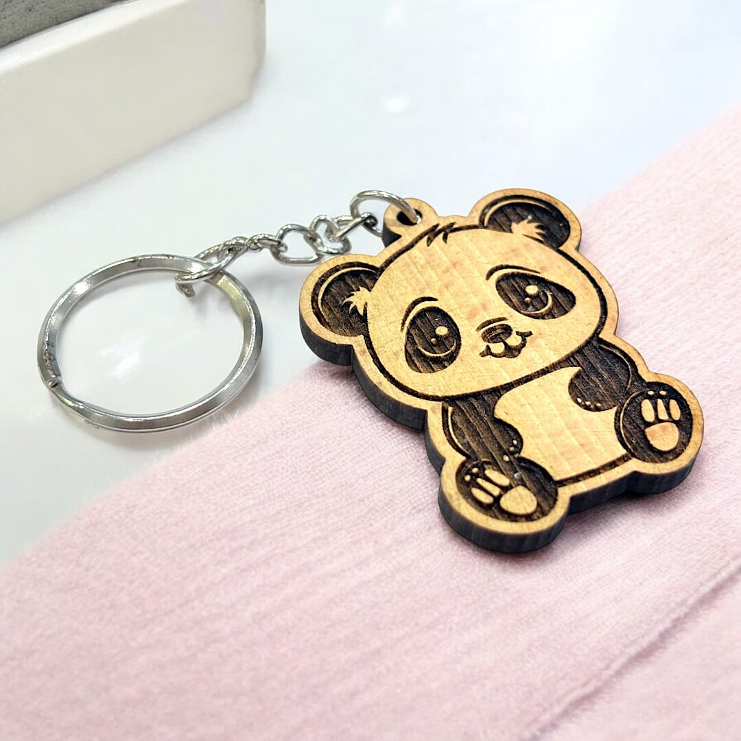 Adorable Wooden Panda Keychain