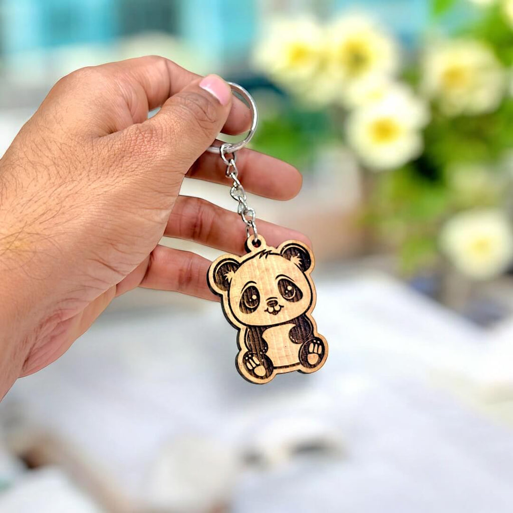 Adorable Wooden Panda Keychain