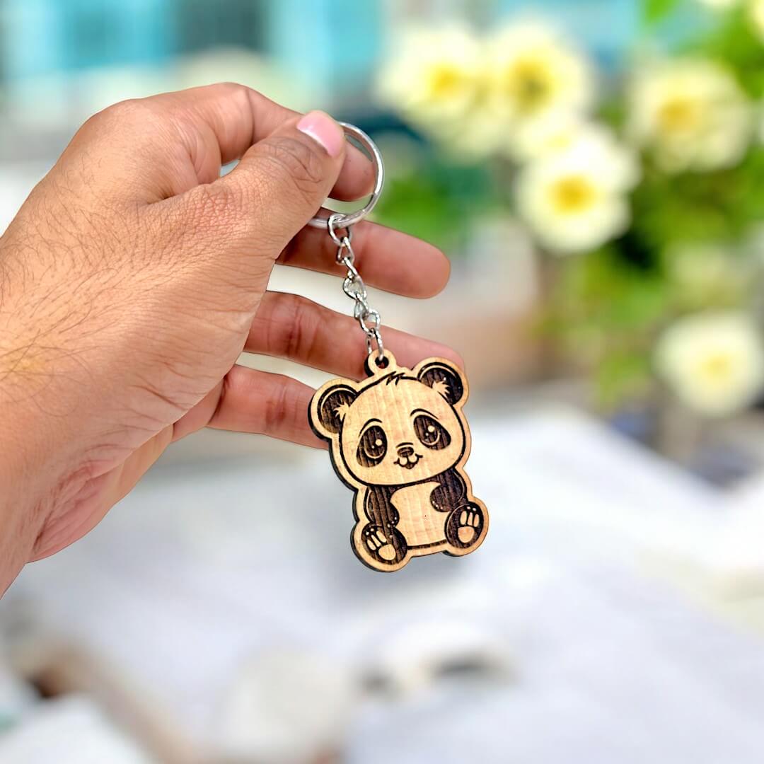 Adorable Wooden Panda Keychain