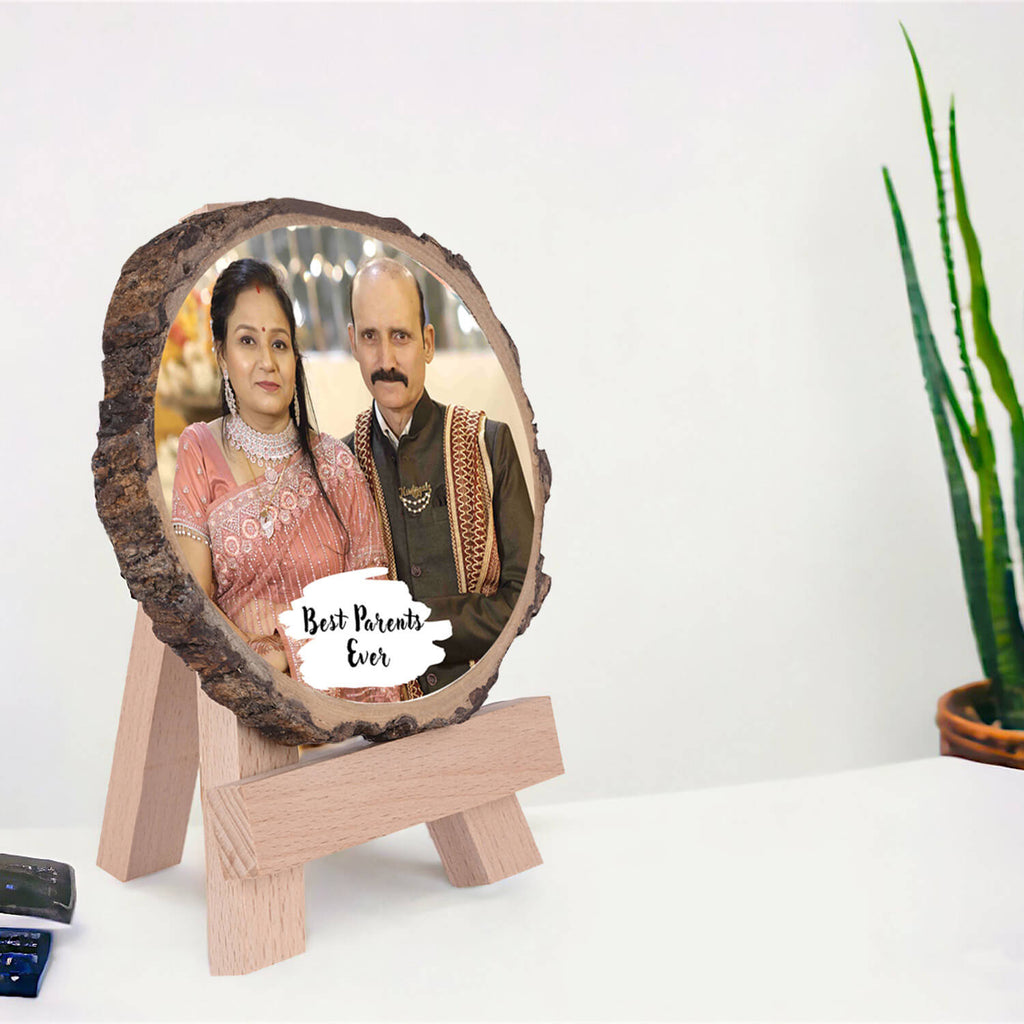 Personalized Naturak Woode Slice Photo Frame For Parents