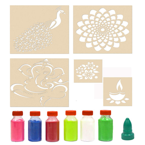 Rangoli Designs Making Kit for Floor for Diwali Decoration with 6 Rangoli Powder (Set of 5)