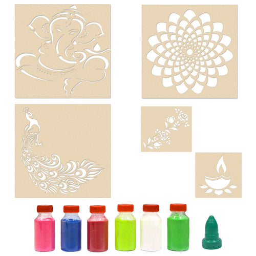Rangoli Stencils for Floor Big Diwali Decoration with 6 Different Colors (Set of 5)