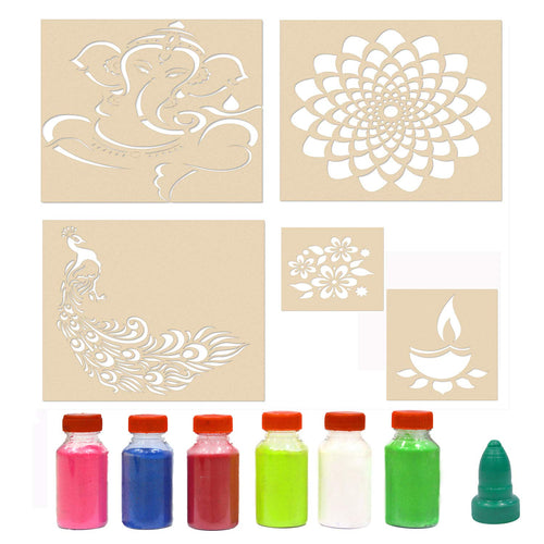 Diwali Rangoli Stencils Decorations for Floor with 6 Colors (Set of 5)
