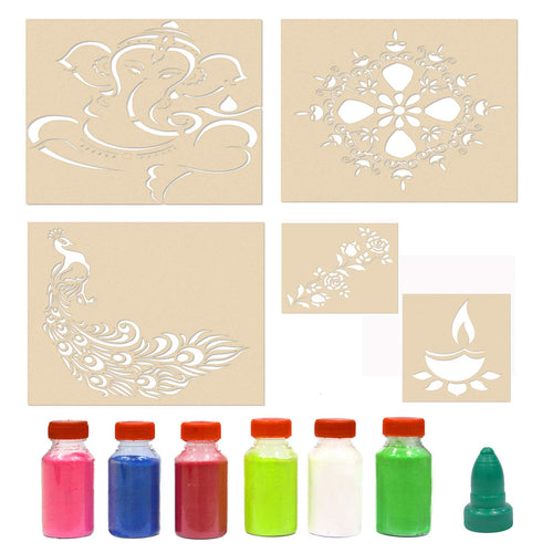 Diwali Rangoli Stencils Different Deisgns Patterns with 6 Attractive Colors (Set of 5)