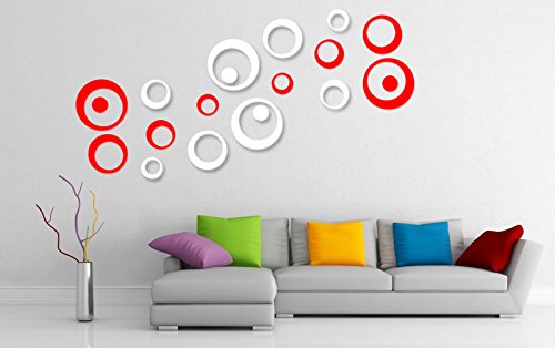 Wall Decor 3D Stickers (Acrylic, Red and White), 20 Pieces