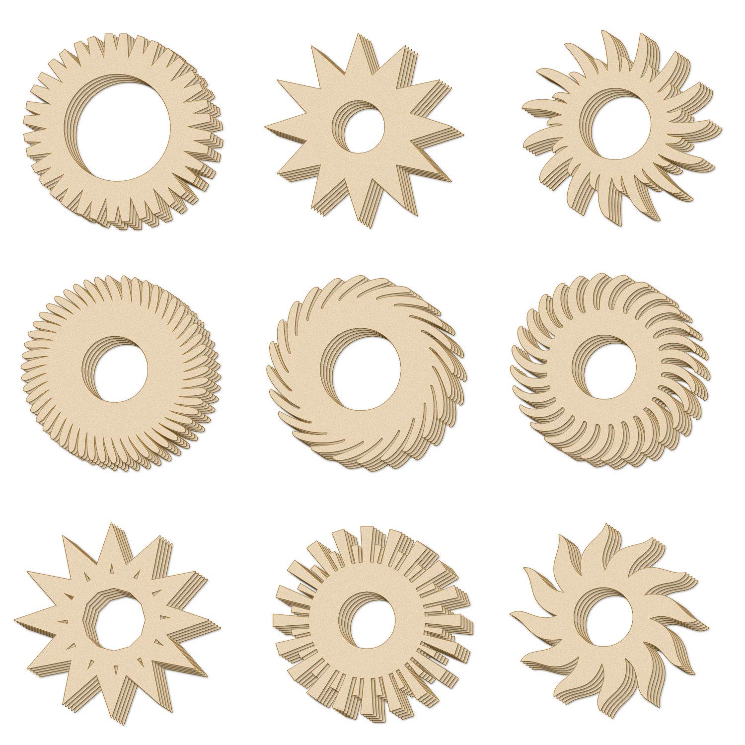 Round Christmas Snowflakes or Ornaments Unfinished Wooden DIY (Set of 45)