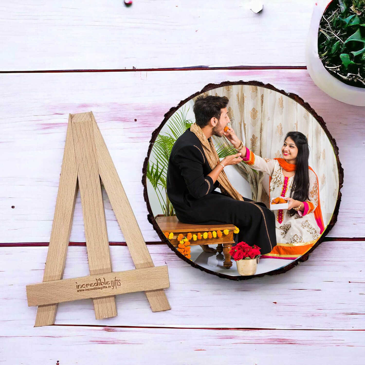 Personalized Wooden Slice Rakshabandhan Photo Frame