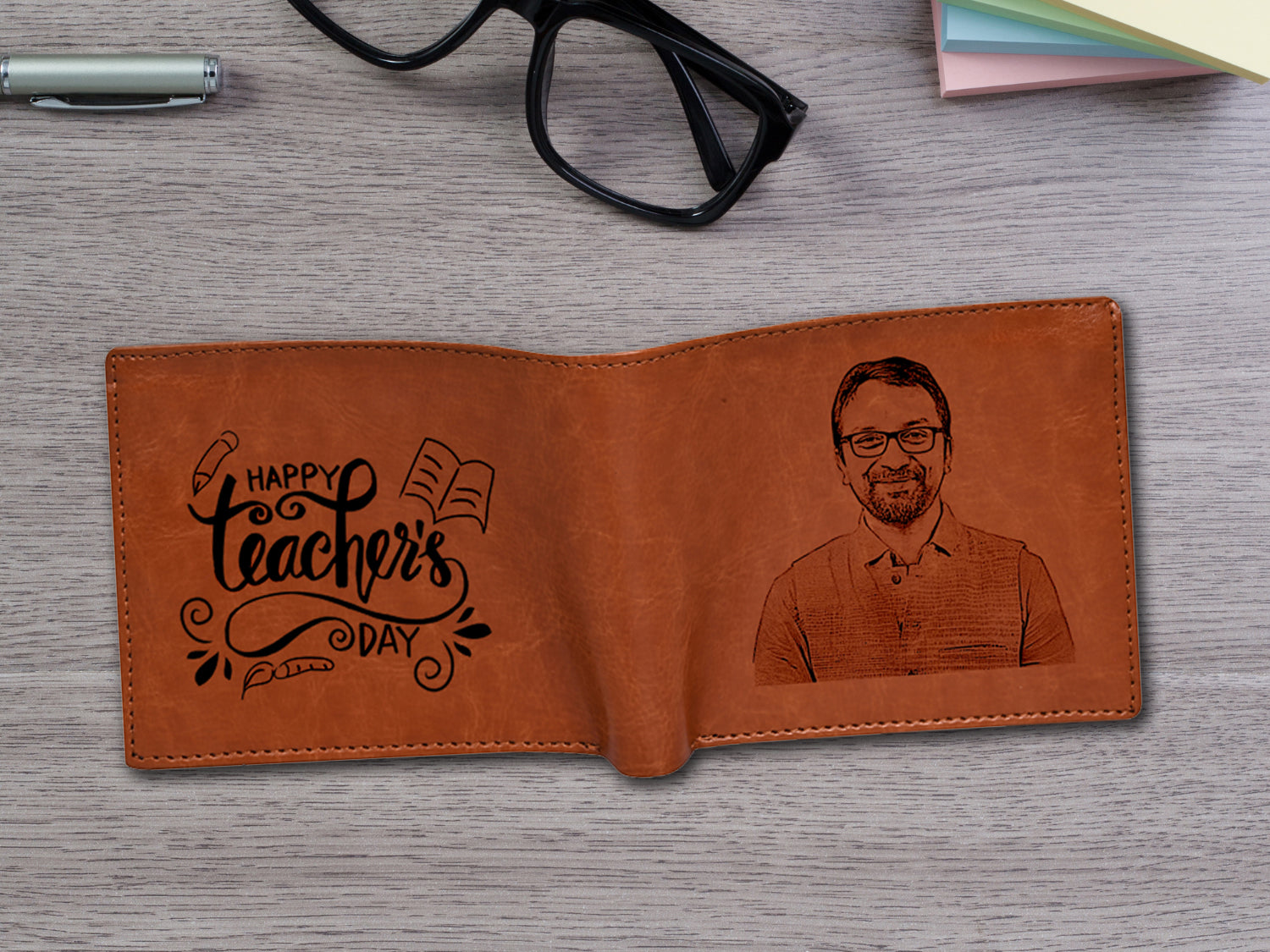 Personalized Tan Men's Wallet Gift For Teacher
