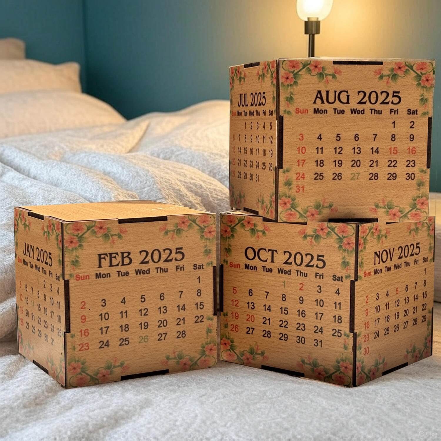 Elegant Wooden Calendar Cube Set of 3