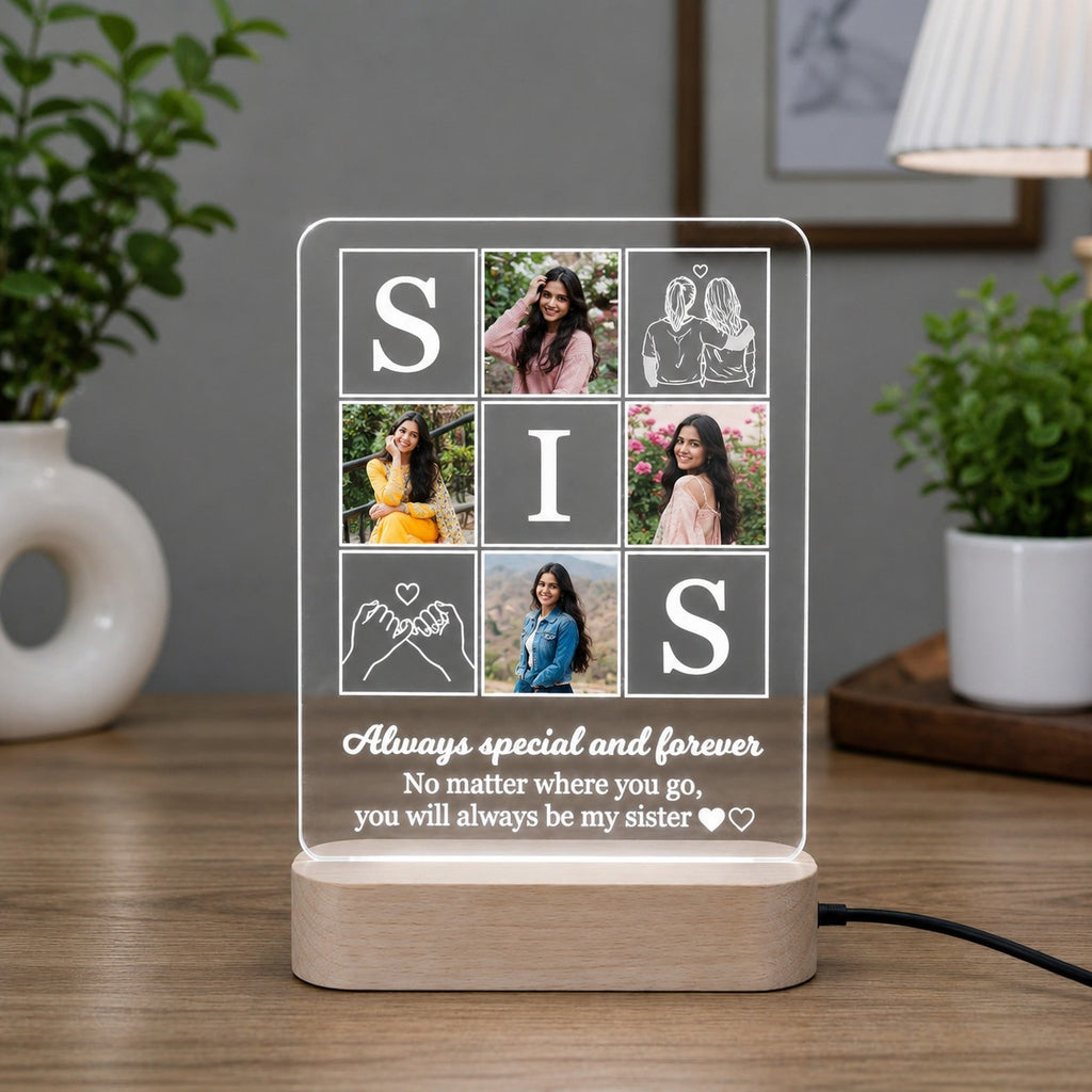 Personalized Sister Photo Acrylic LED Lamp – Custom Photo Collage Memory Light