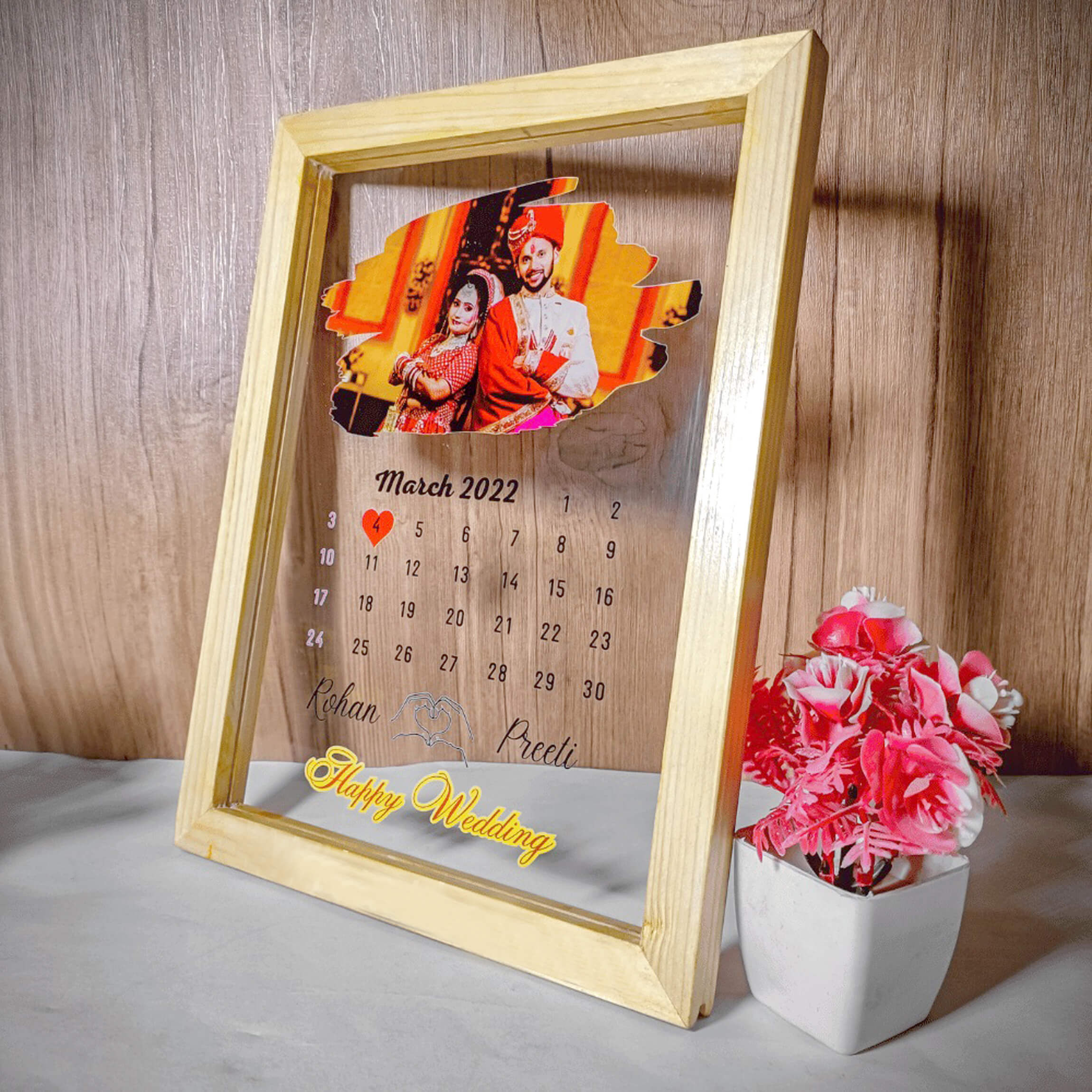 Personalized Anniversary Gift Calendar Acrylic Photo Frame For Couple