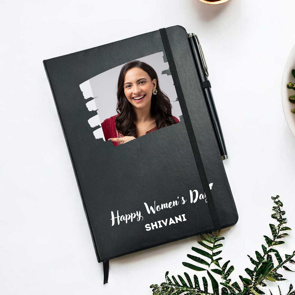 Elegant Personalized Black Diary for Women's Day Gifting