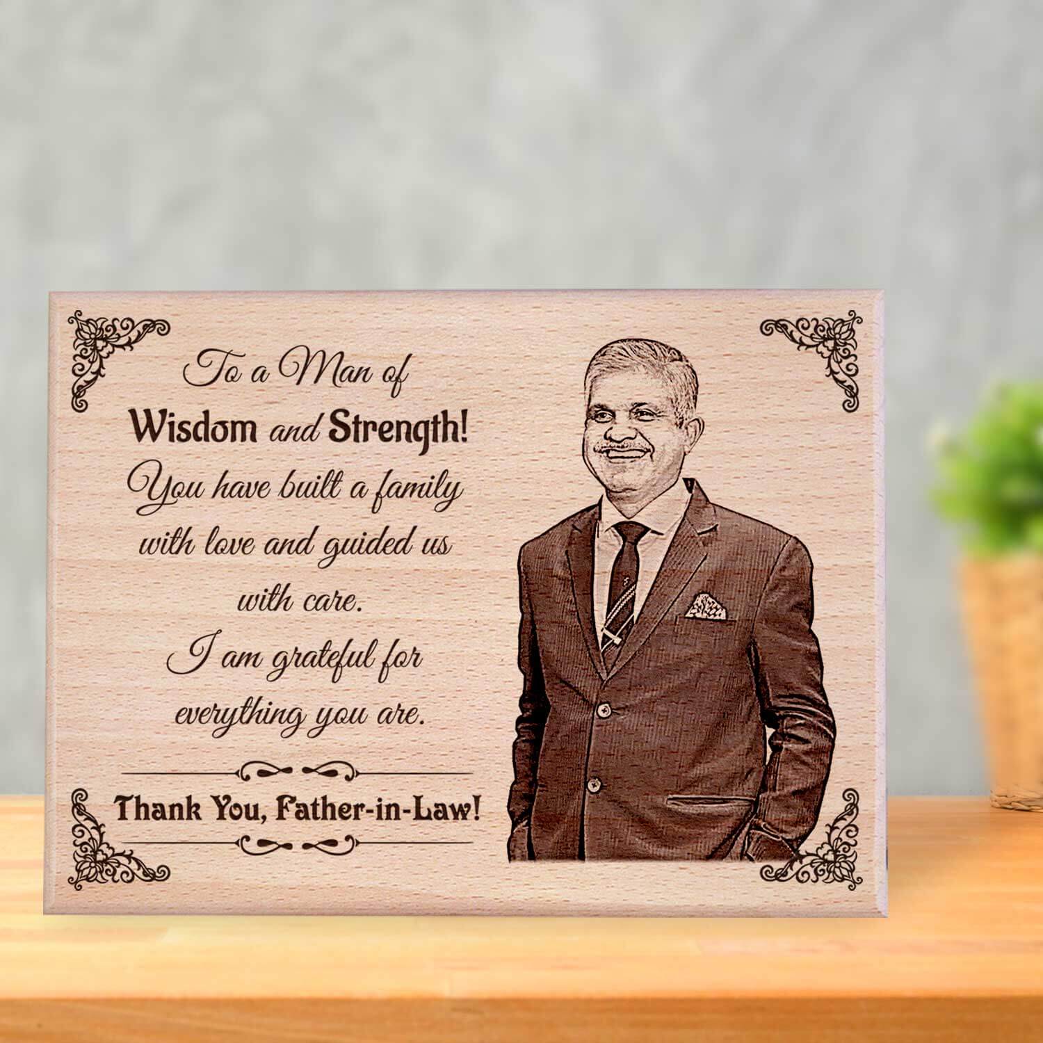 Personalized Engraved Wooden Photo Plaque Gift For Father-In-Law