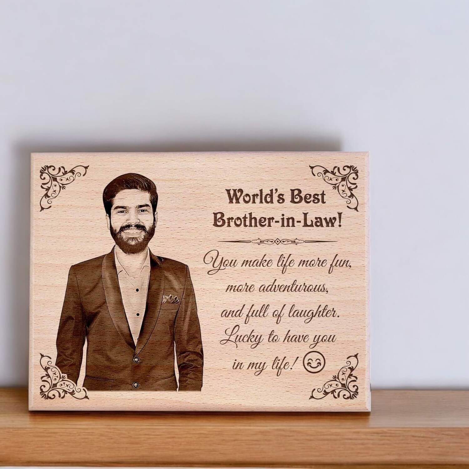 Personalized Engraved Wooden Photo Plaque Gift For Brother In Law