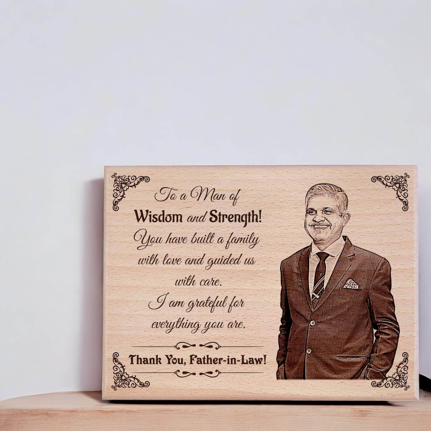 Personalized Engraved Wooden Photo Plaque Gift For Father-In-Law