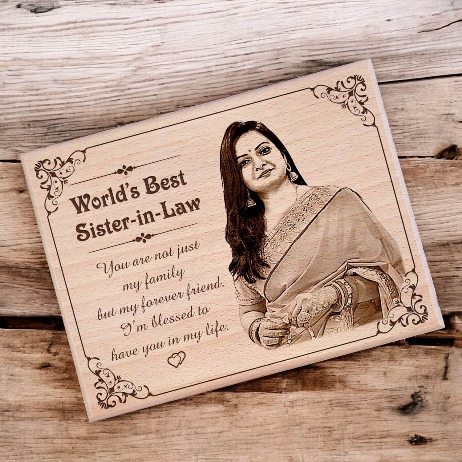 Custom Engraved Wooden Photo Plaque Gift For Sister-In-Law