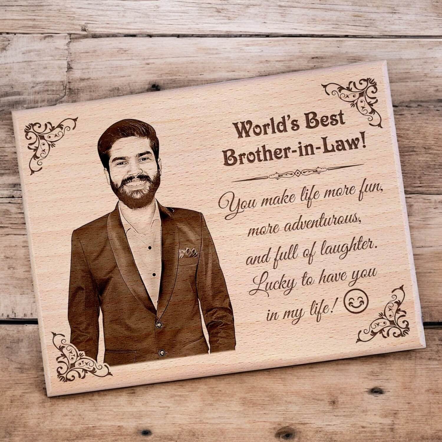 Personalized Engraved Wooden Photo Plaque Gift For Brother In Law