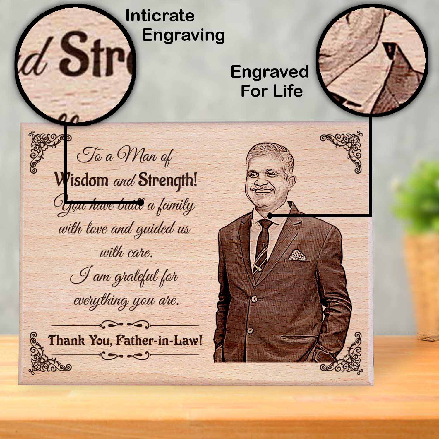 Personalized Engraved Wooden Photo Plaque Gift For Father-In-Law