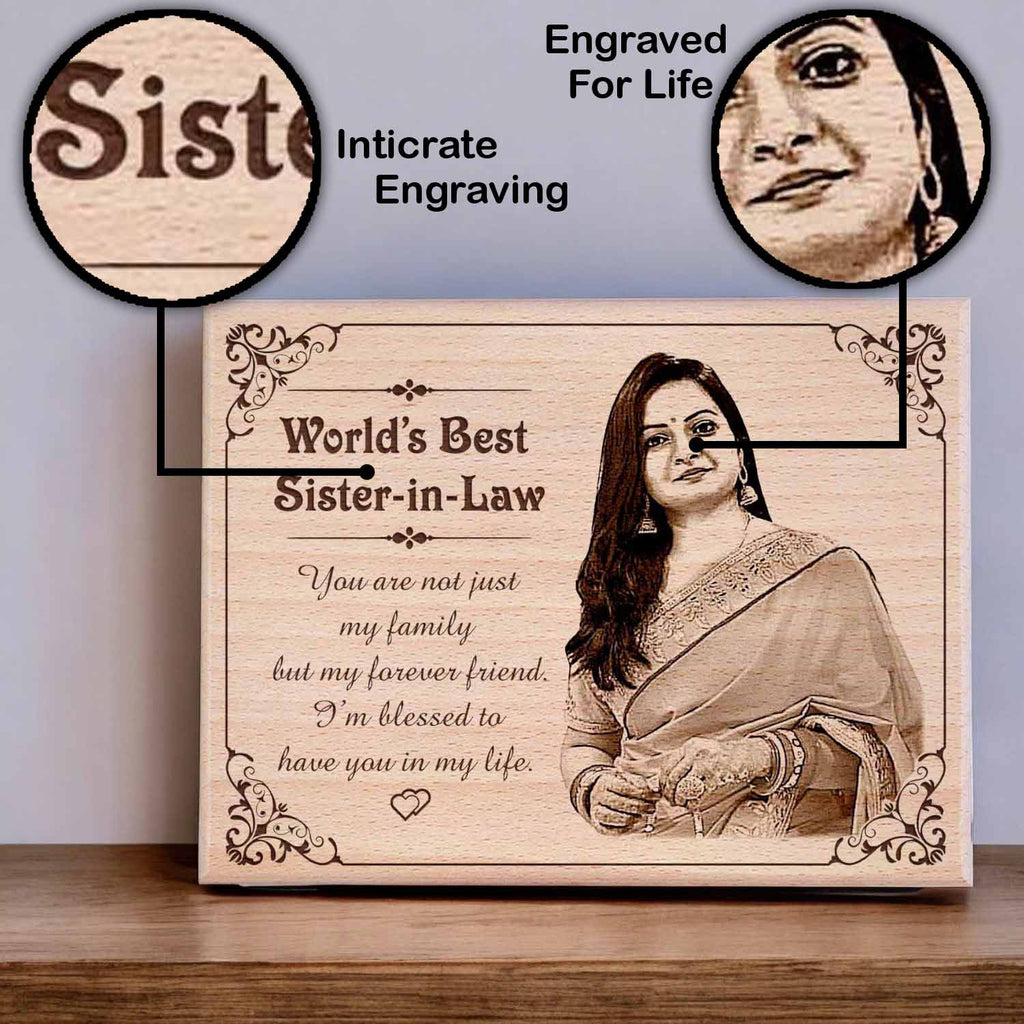 Custom Engraved Wooden Photo Plaque Gift For Sister-In-Law