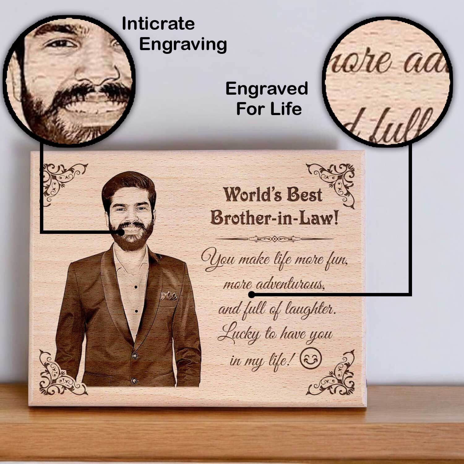 Personalized Engraved Wooden Photo Plaque Gift For Brother In Law
