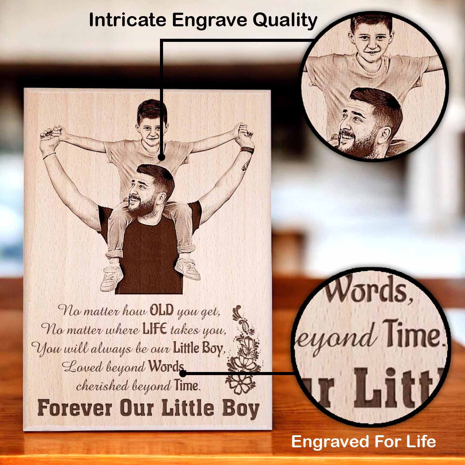Personalized Engraved Wooden Photo Frame Gift For Son