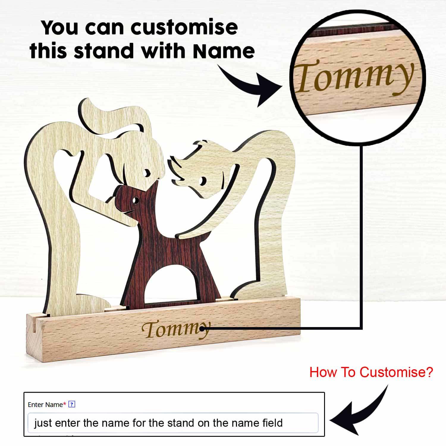 Girl & Boy with Puppy Decorative Wooden Sculpture for Pet Lovers