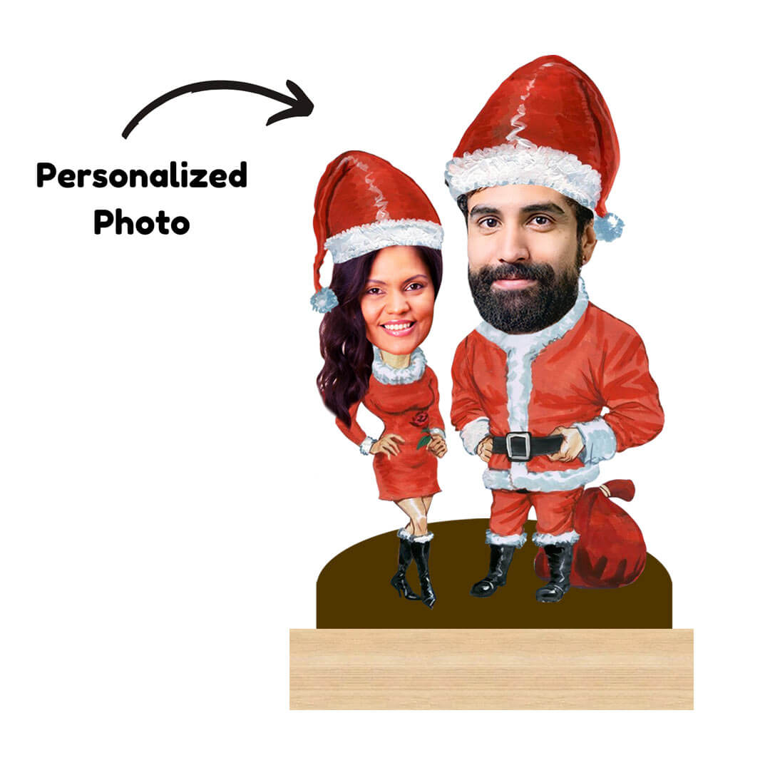 Personalized Mr & Mrs Santa Photo Caricature for Christmas