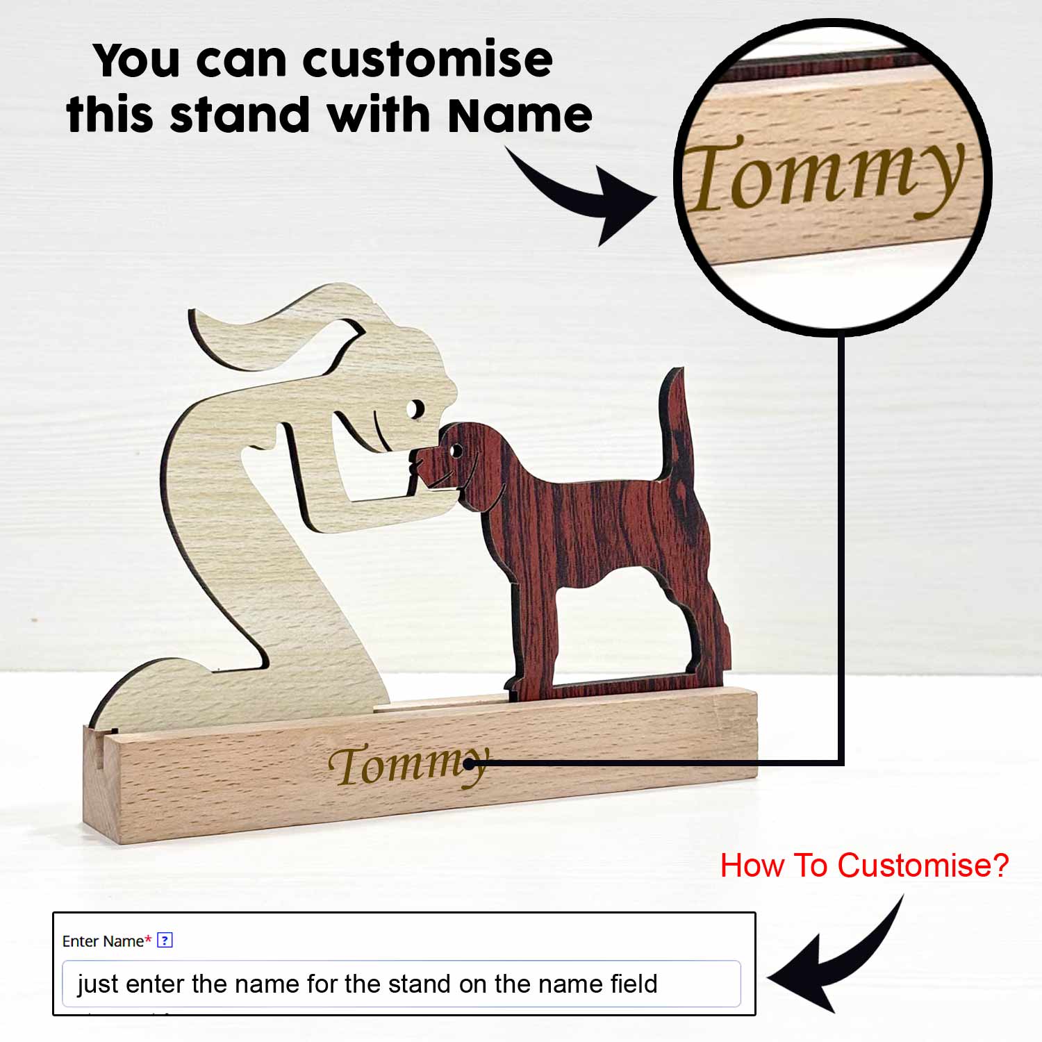 Girl with Puppy Premium Wooden Sculpture For Pet Lover