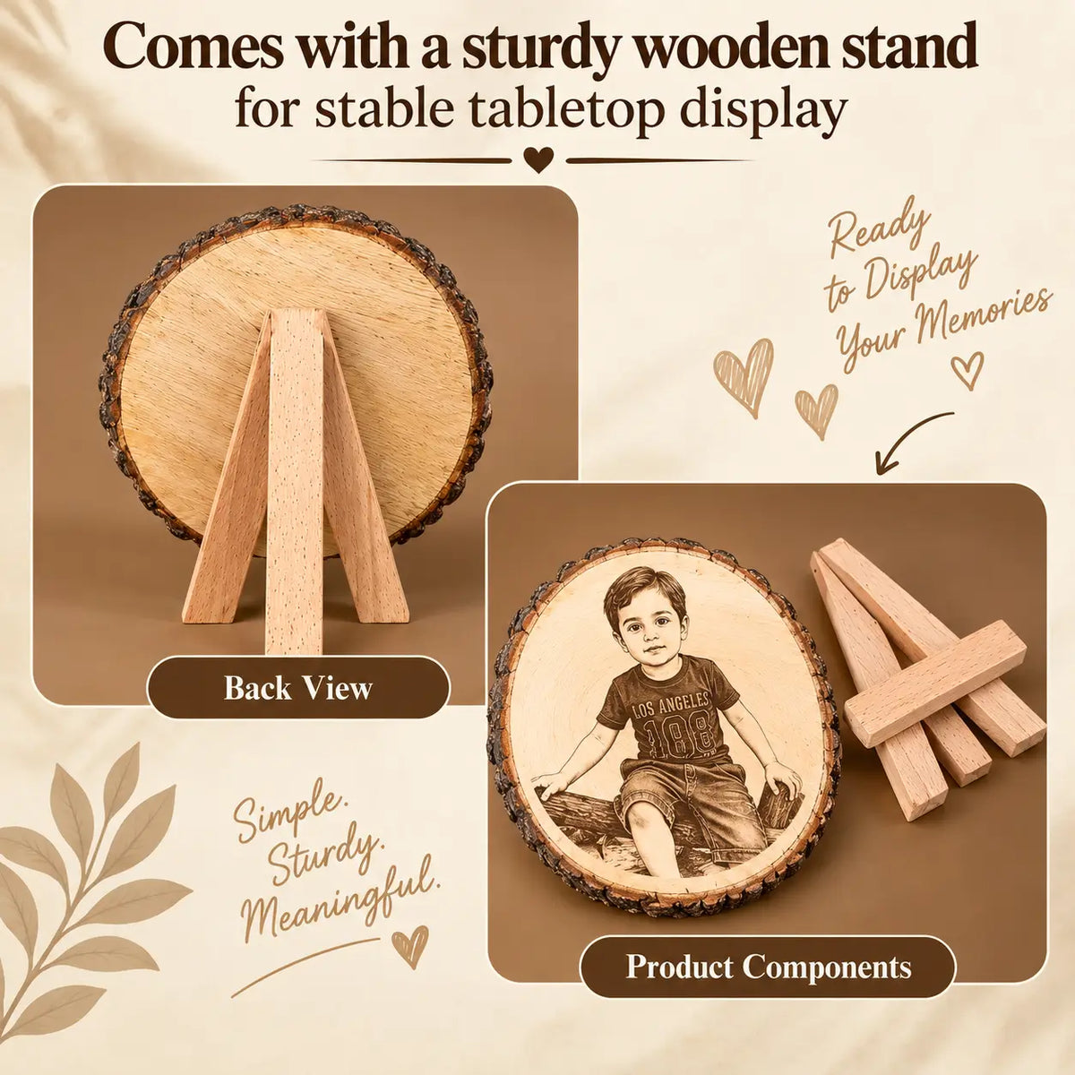Personalized Natural Wooden Slice Photo Frame with Wood Stand